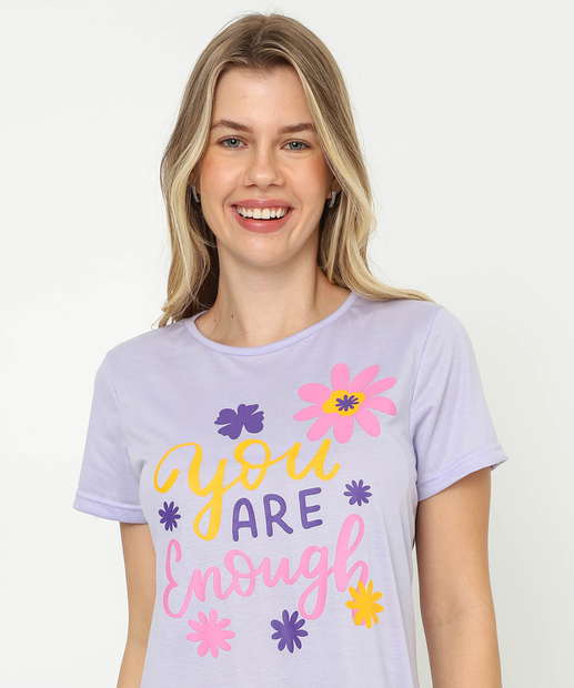 Camisola Estampa Frase Manga Curta Marisa Lilás