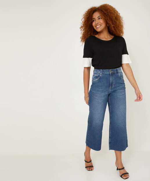 Calça Jeans Pantacourt Feminina Bolsos Marisa