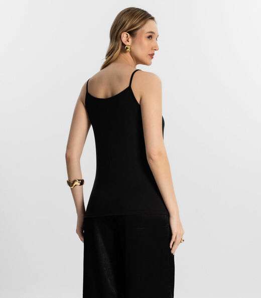 Blusa De Alça Semi Acabada Malha Delicate Rovitex Preto