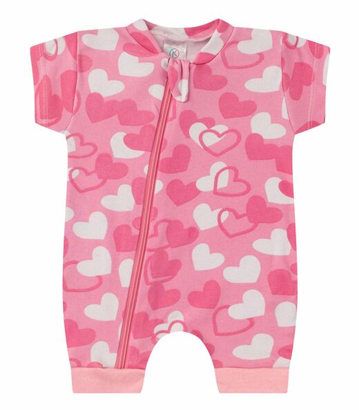 Macacão Bebe Curto Com Zíper Suedine Kappes Rosa