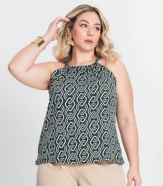 Blusa de Alça Plus Size Infinita Cor Verde