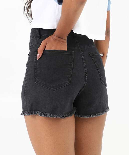 Short Feminino Boyfriend Uber Jeans Preto