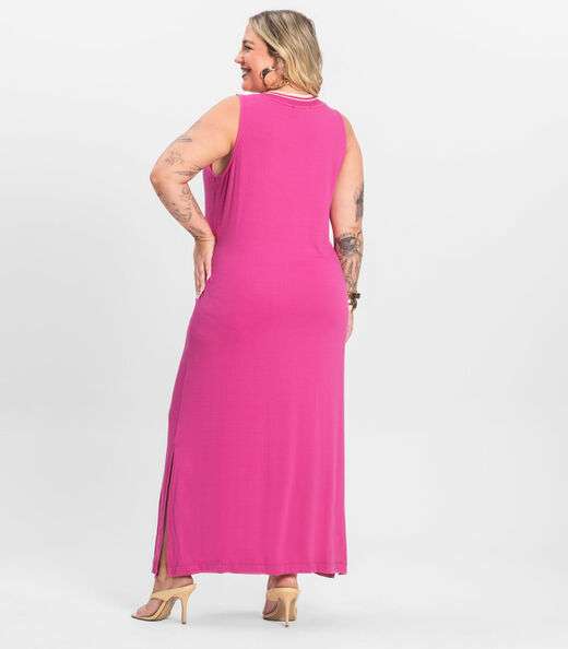 Vestido Plus Size em Viscose Secret Glam Rosa