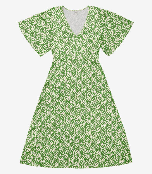Vestido Estampado Feminino Midi Verde