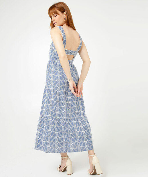 Vestido Midi Feminino Bordado Alças Largas Marisa