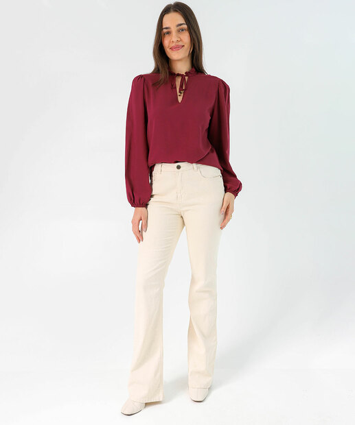 Blusa Feminina Lisa Manga Longa Marisa Vinho