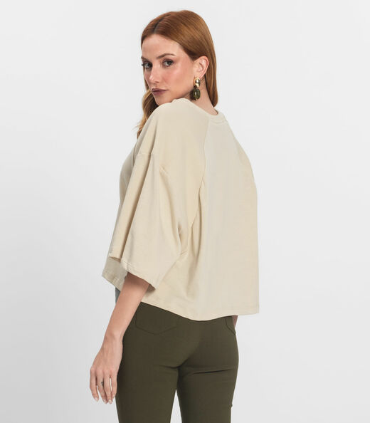 T- Shirt Feminina em Malhão e Ribana Endless Bege