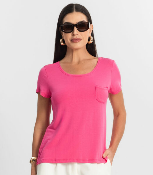 Blusa Feminina Viscotorcion Com Bolso Rovitex Rosa