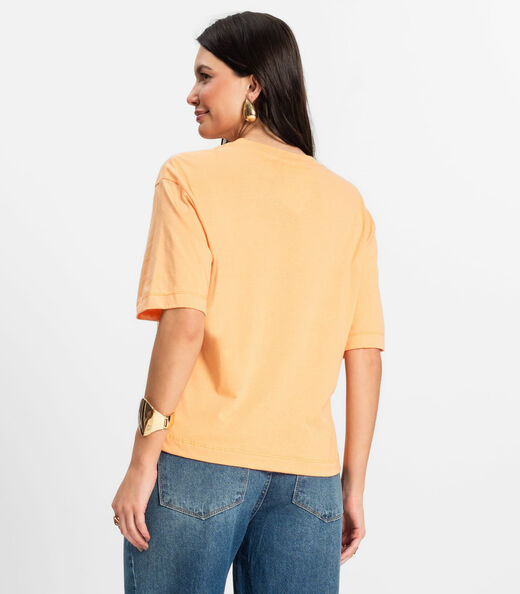 T- Shirt Box Feminina em Meia Malha Rovitex Laranja