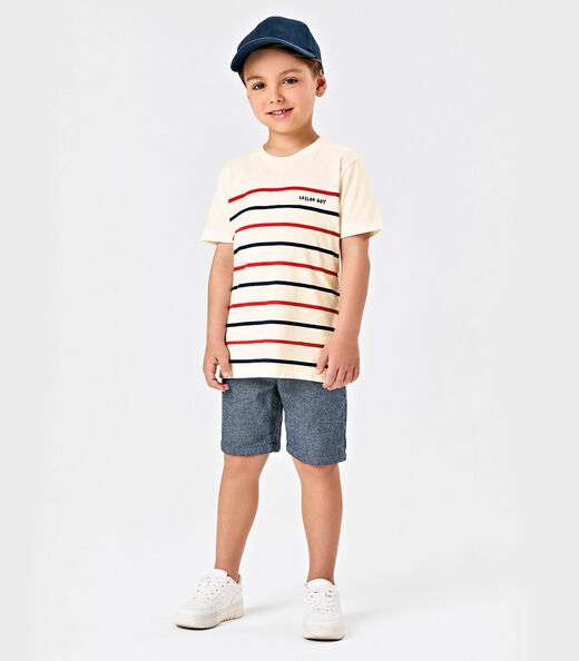 Conjunto Infantil Camiseta Com Bermuda Trick Nick Bege