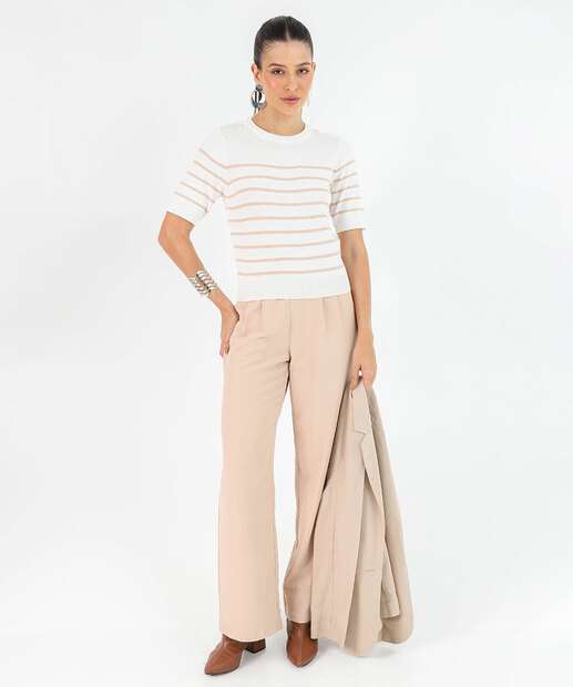 Blusa Feminina Tricô Listrado Marisa Off White