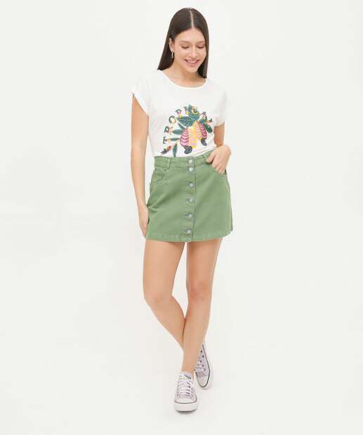Blusa Feminina Estampa Tropical Manga Curta Marisa