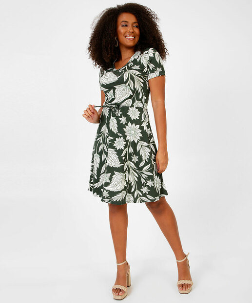 Vestido Feminino Estampa Folhas Amarração Marisa