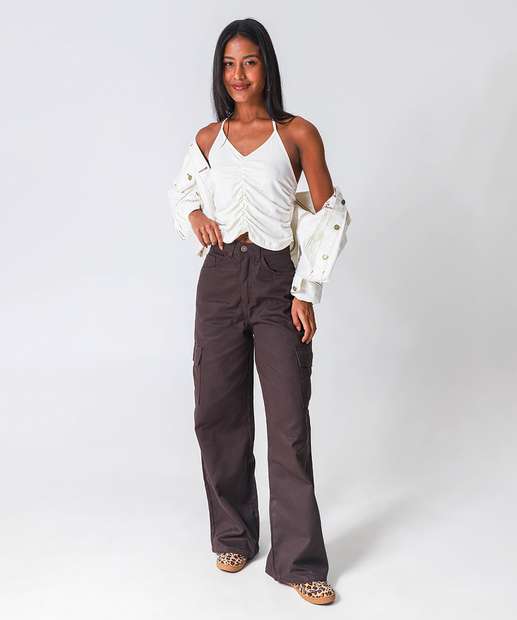 Blusa Regata Detalhe Franzido Marisa Bege