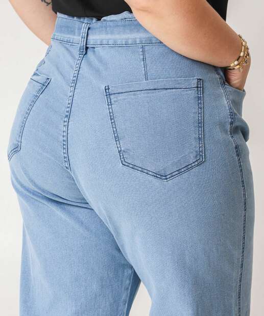 Calça Plus Size Feminina Wide Leg Jeans Azul