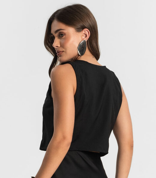 Colete Feminino Em Alfaiataria Style Box Preto