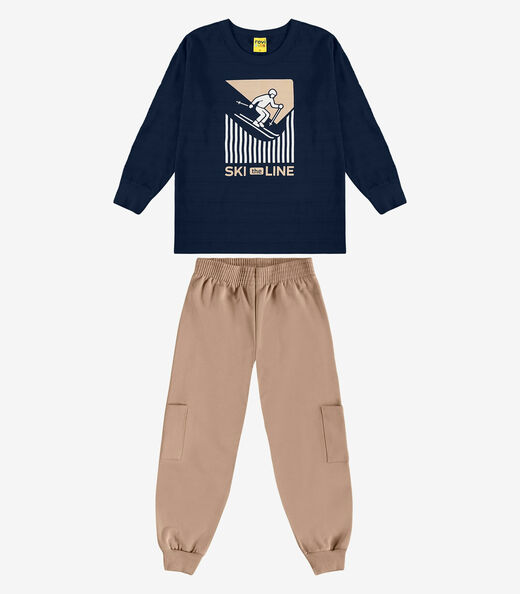 Conjunto Camiseta com Calça Meia Malha Rovi Kids Azul
