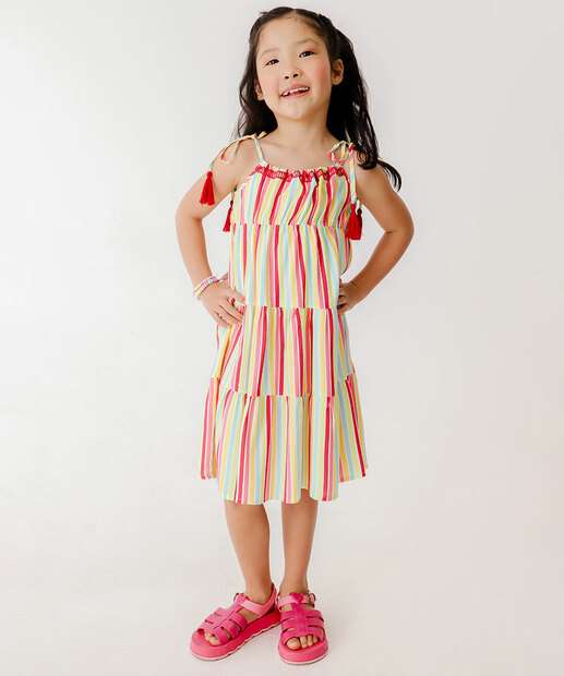 Vestido Infantil Listrado Tassel Marisa Tam 4 a 10