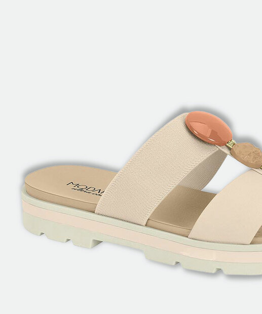 Rasteirinha Feminina Pedras Sintéticas Modare Bege