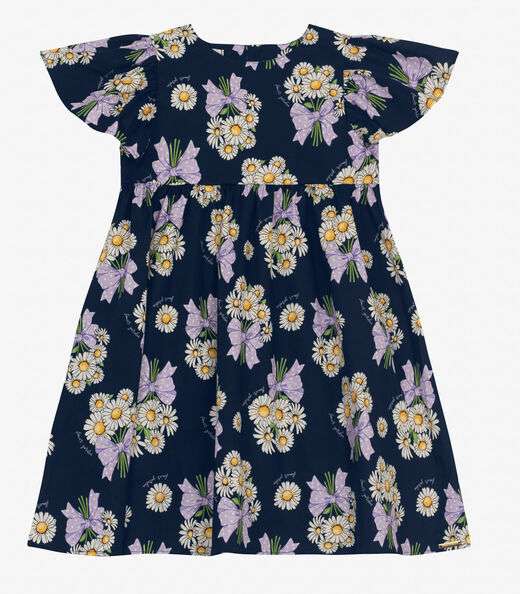 Vestido em Popeline Estampado Trick Nick Azul Marinho
