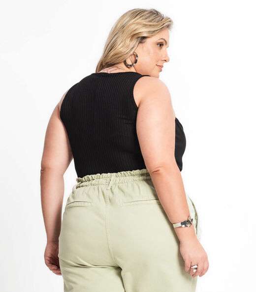 Regata Plus Size Em Ribana Canelada Secret Glam Preto