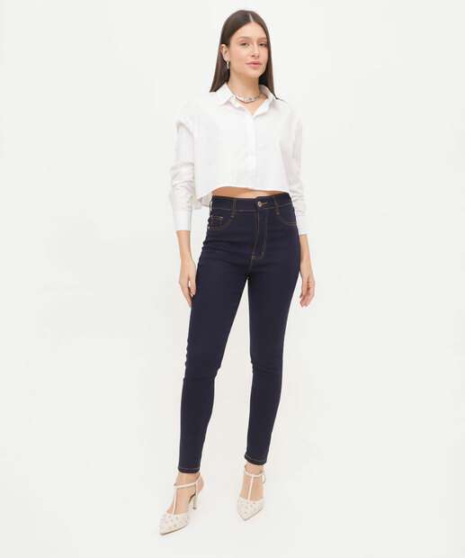 Image_Calça Jeans Skinny Feminina Cintura Alta Bolsos
