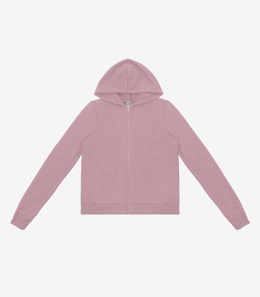 Jaqueta Peluciada com Capuz em Moletom Rovitex Rosa