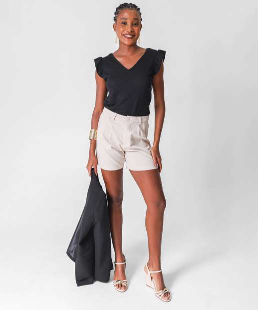 Image_Bermuda Feminina Alfaiataria Marisa Bege