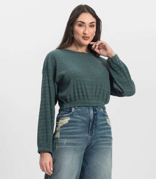 Blusão Feminino Canelado Com Elástico Nolita Verde