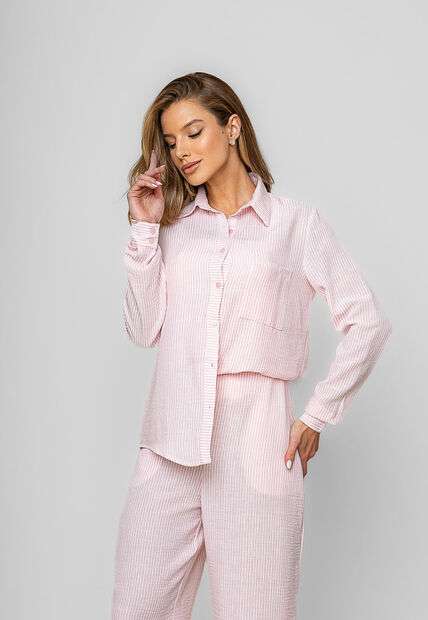 Calça Pantalona Alfaiataria Listrada Rosa Salvatore