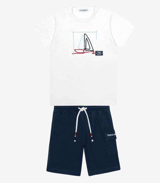 Conjunto Infantil Camiseta Com Bermuda Trick Nick Branco