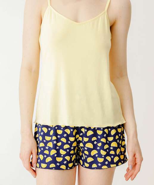 Pijama Feminino Limão Alças Finas Marisa Amarelo