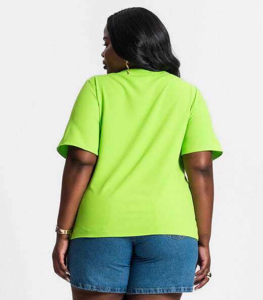 Blusa Plus Size Feminina Decote V Secret Glam Verde
