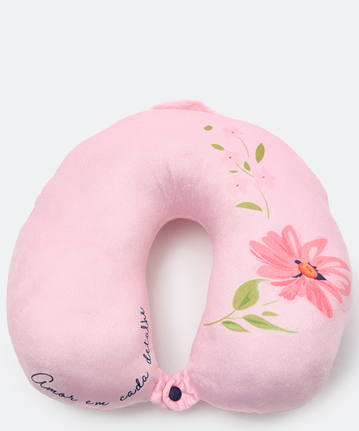 Almofada Pescoço Plush Flores Marisa Rosa