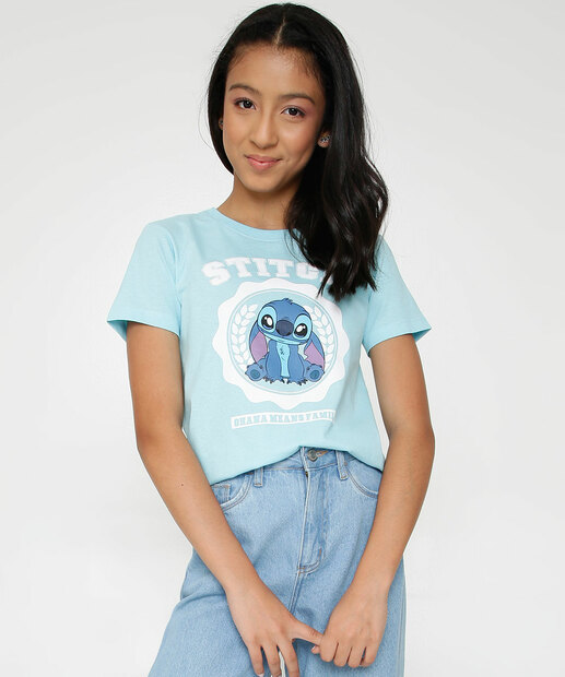 Camiseta Juvenil Manga Curta Estampa Stitch Disney Tam 10 a 16