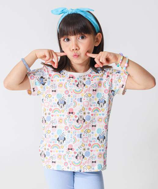 Conjunto Infantil Estampa Minnie Disney Tam 4 a 10 Off White