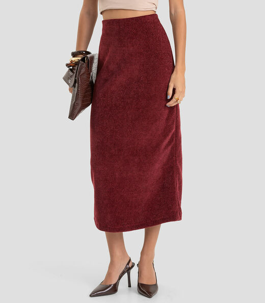 Saia Midi Feminina em Tricot Glow Shine Dianna Vermelho