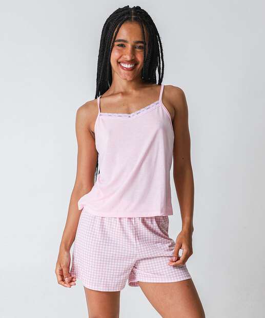 Image_Pijama Feminino Recorte Renda Xadrez Marisa Rosa