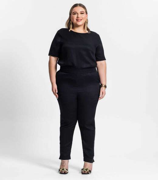 Blusa Plus Size Feminina Manga Curta Secret Glam Preto