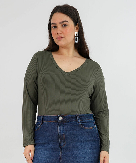Image_Blusa Plus Size Feminina Canelada Marisa Verde