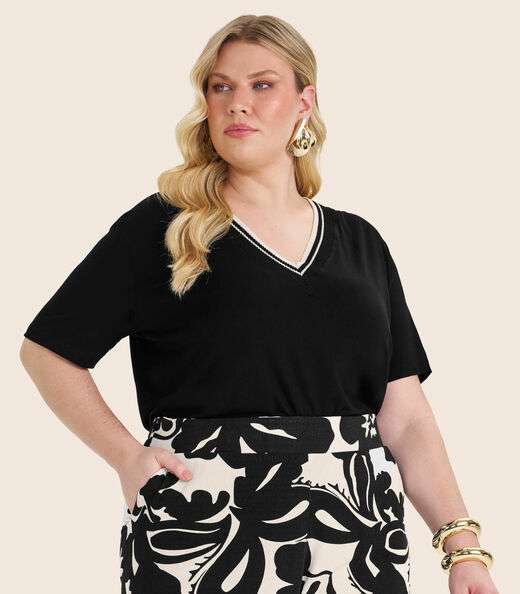 Blusa Manga Curta Pluz Size Secret Glam Preto