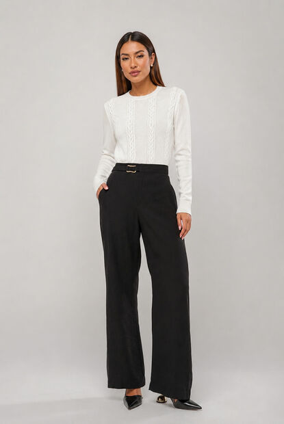 Blusa de Tricot Texturizado Gola Redonda Branco Salvatore