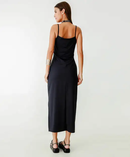 Vestido Longo Feminino Suplex Alças Finas Marisa Preto