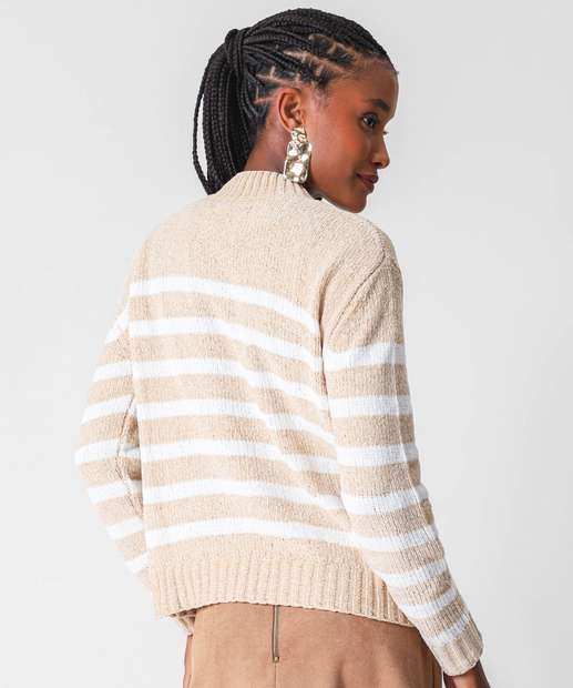 Suéter Feminino Chenille Listrado Marisa Bege