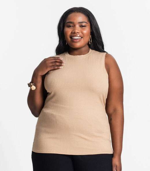 Regata Plus Size Em Ribana Canelada Secret Glam Marrom