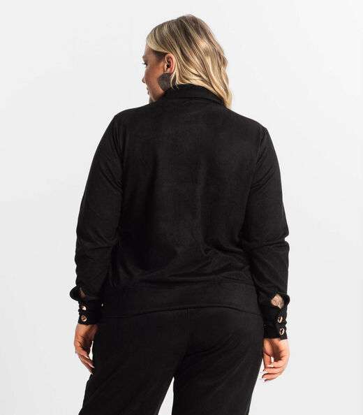 Casaco Plus Size Feminino Em Suede Secret Glam Preto