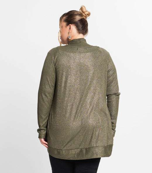 Cardigan Plus Size Em Ribana Canelada Secret Glam Verde