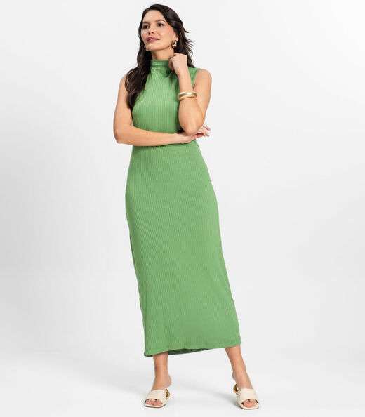 Vestido Midi Ribana Canelada Rovitex Verde