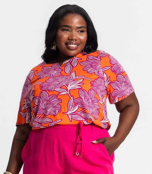 Blusa Manga Curta Feminina Plus Size Secret Glam Laranja
