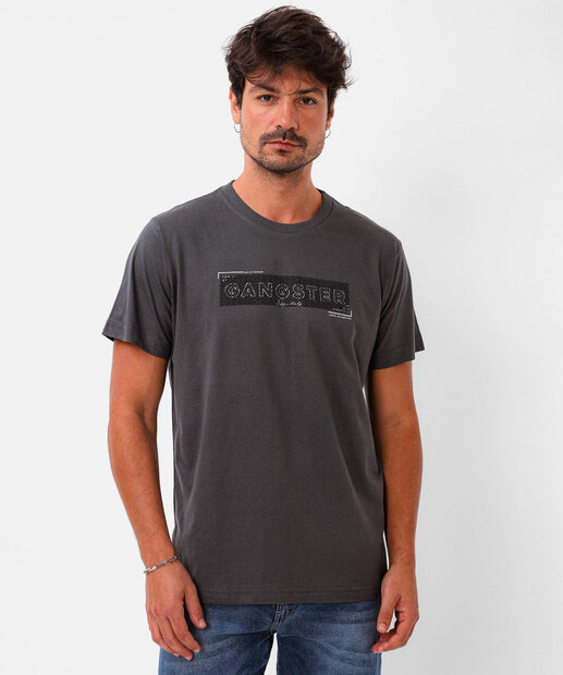 Image_Camiseta Masculina Estampa Frontal Gangster Cinza